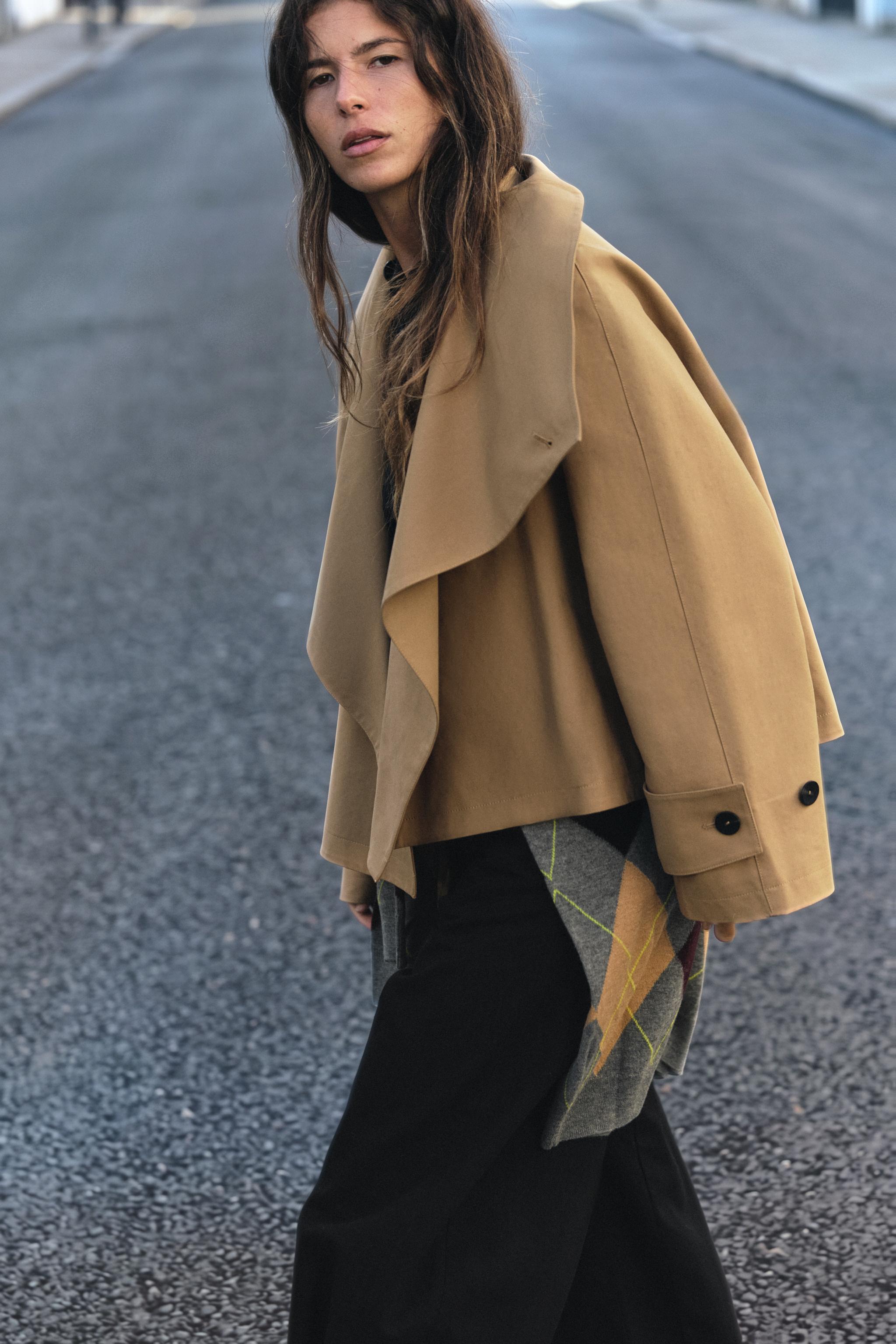 Zara ZW COLLECTION KISA DİK YAKALI TRENÇKOT görsel 5