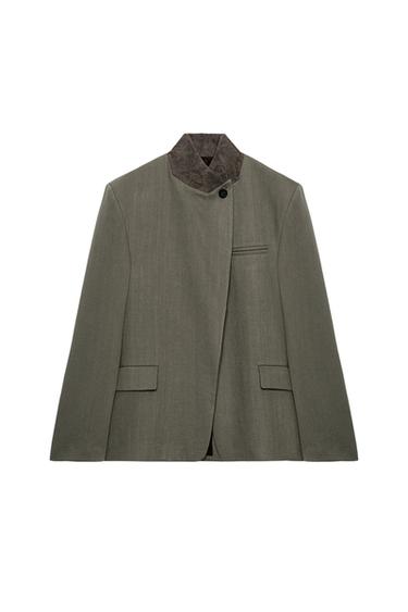 BLAZER CUELLO CONTRASTE ZW COLLECTION - Gris / Tostado de Zara
