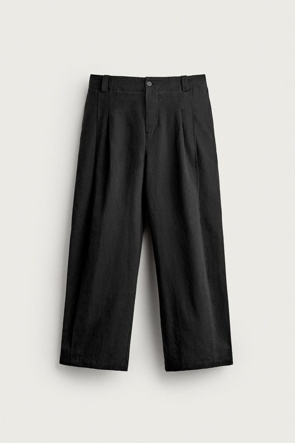 LYOCELL AND COTTON PLEATED TROUSERS
