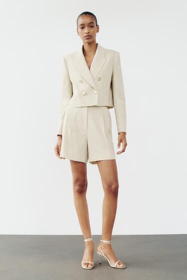 КОРОТКИЙ ДВУБОРТНЫЙ БЛЕЙЗЕР С БЛЕСТЯЩЕЙ НИТЬЮ — ЗОЛОТИСТЫЙ от Zara — изображение 0