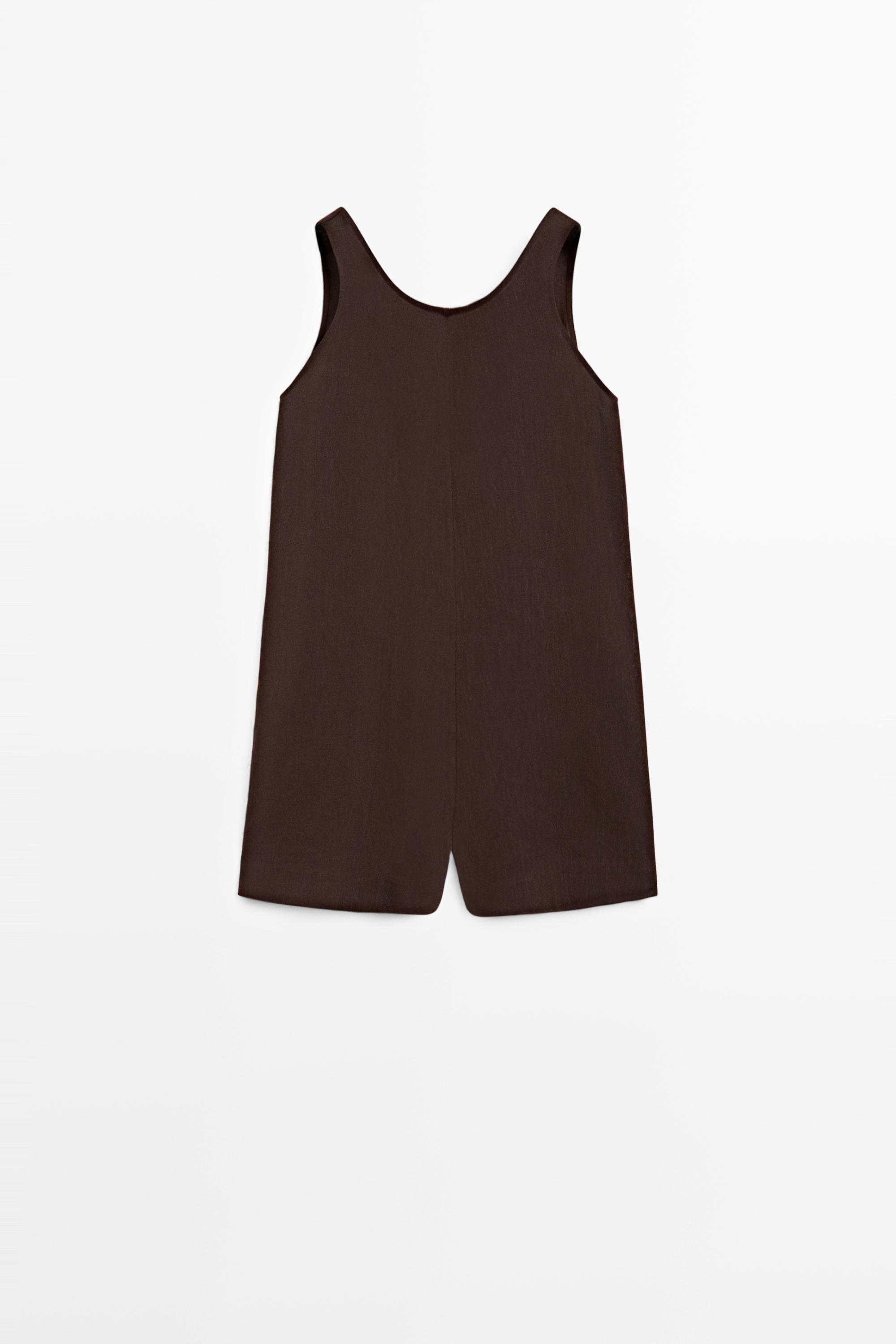 Flowing linen blend playsuit dress — Chocolate
