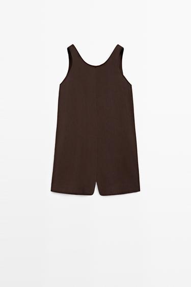 Zara Flowing linen blend playsuit dress - Chocolate - Image 0