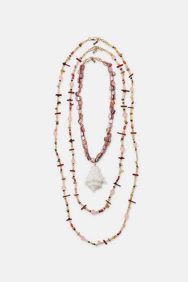 PACK OF 3 SHELL & STONE NECKLACES - Pink by Zara