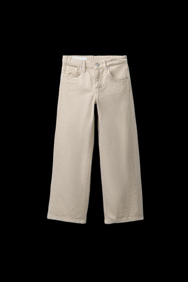 EMBROIDERED WIDE-LEG TROUSERS - Beige by Zara