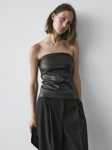 Zara Nappa leather strapless top - Black