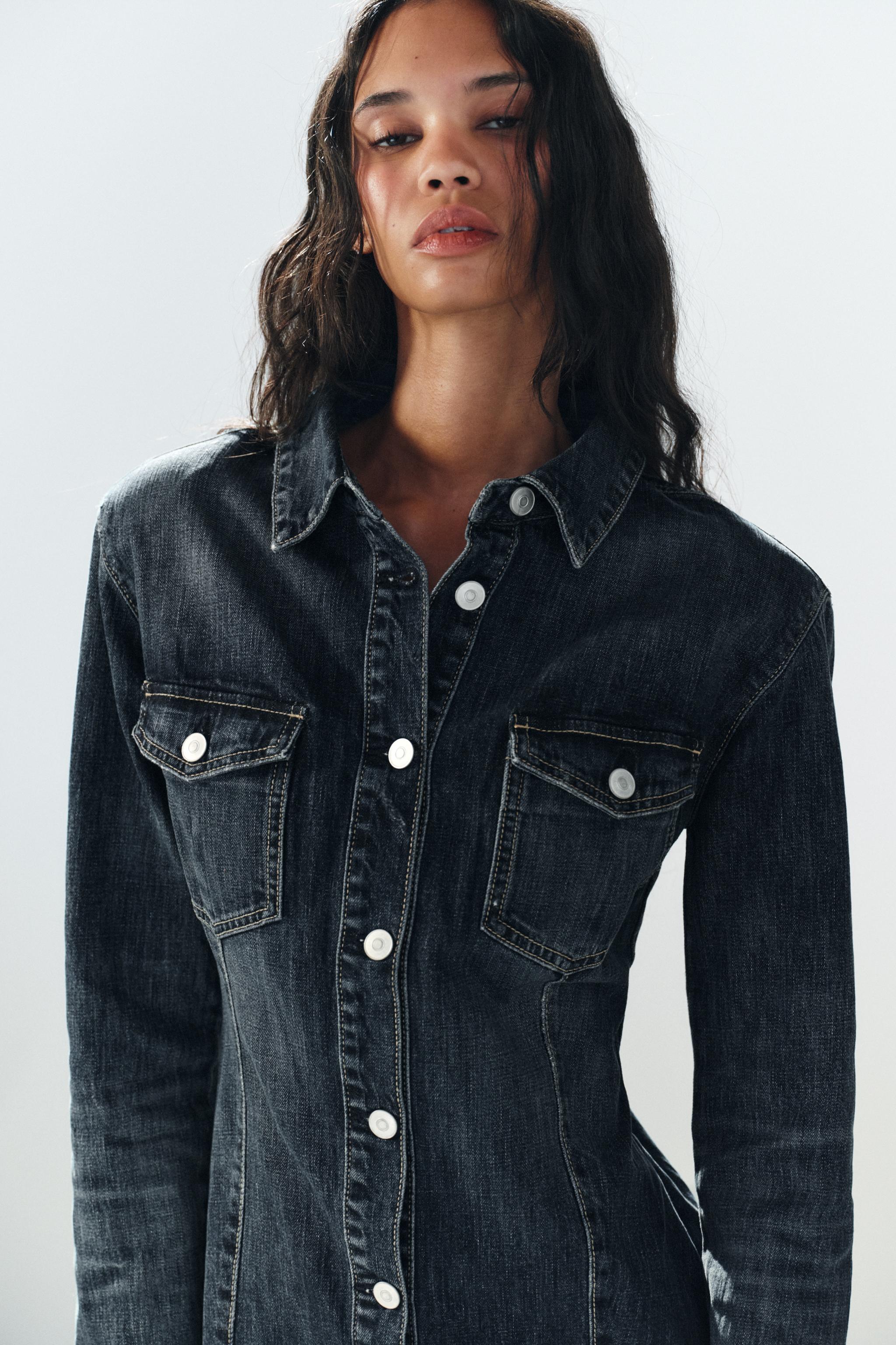 Zara TRF DENIM MİNİ VATKALI ELBİSE görsel 4