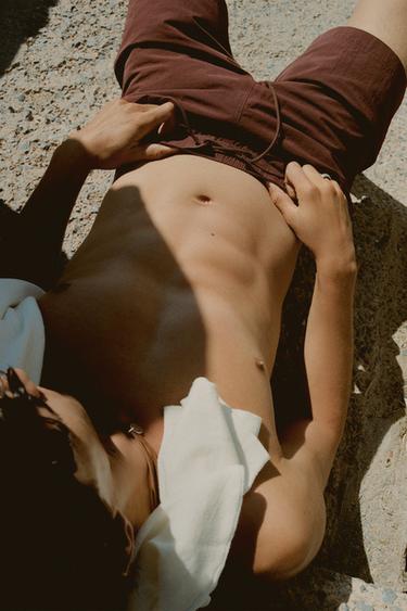 DRAWSTRING LONG SWIMMING TRUNKS - Burgundy by Zara
