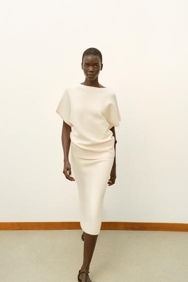 ნაქსოვი მაისური ფართო სახელო - Zara-ს Ecru