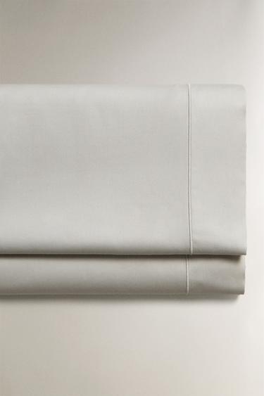 SATEEN FLAT SHEET WITH TRIM (300 THREAD COUNT) - Pearl grey by Zara