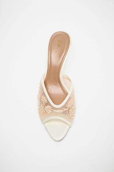 MESH PEARL EMBELLISHED SANDALS - White by Zara