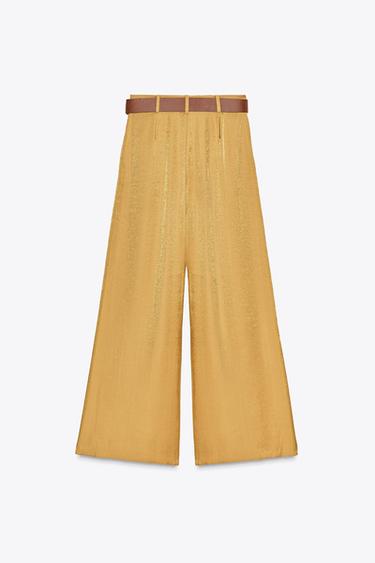PANTALON LARGE SATINÉ CEINTURE - Doré de Zara - Image 5