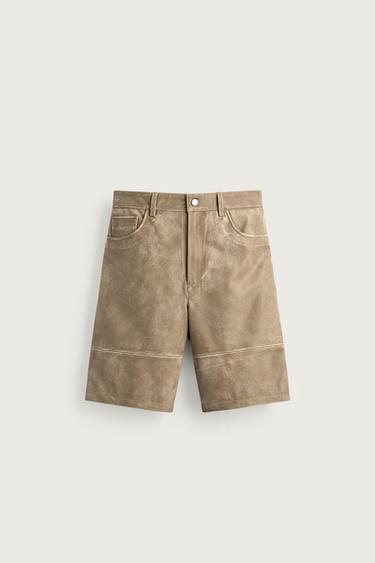 BERMUDA PIEL EFECTO LAVADO - Beige de Zara