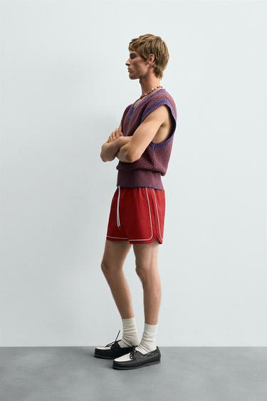 CONTRAST TRIM SHORTS - Red by Zara - Image 3