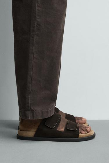 Zara DOUBLE STRAP LEATHER SANDALS - Chocolate - Image 0