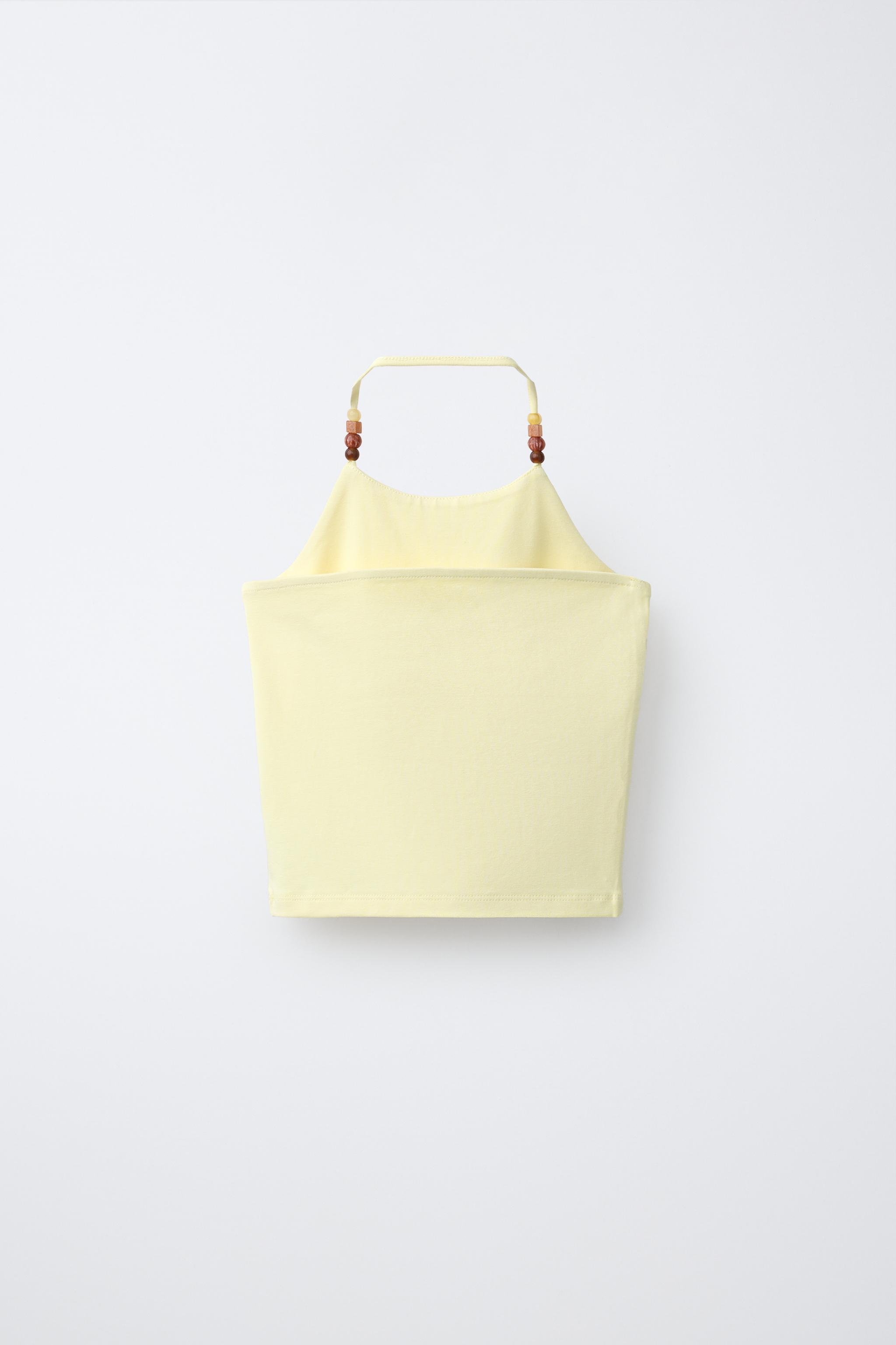 BEADED HALTER TOP — Yellow