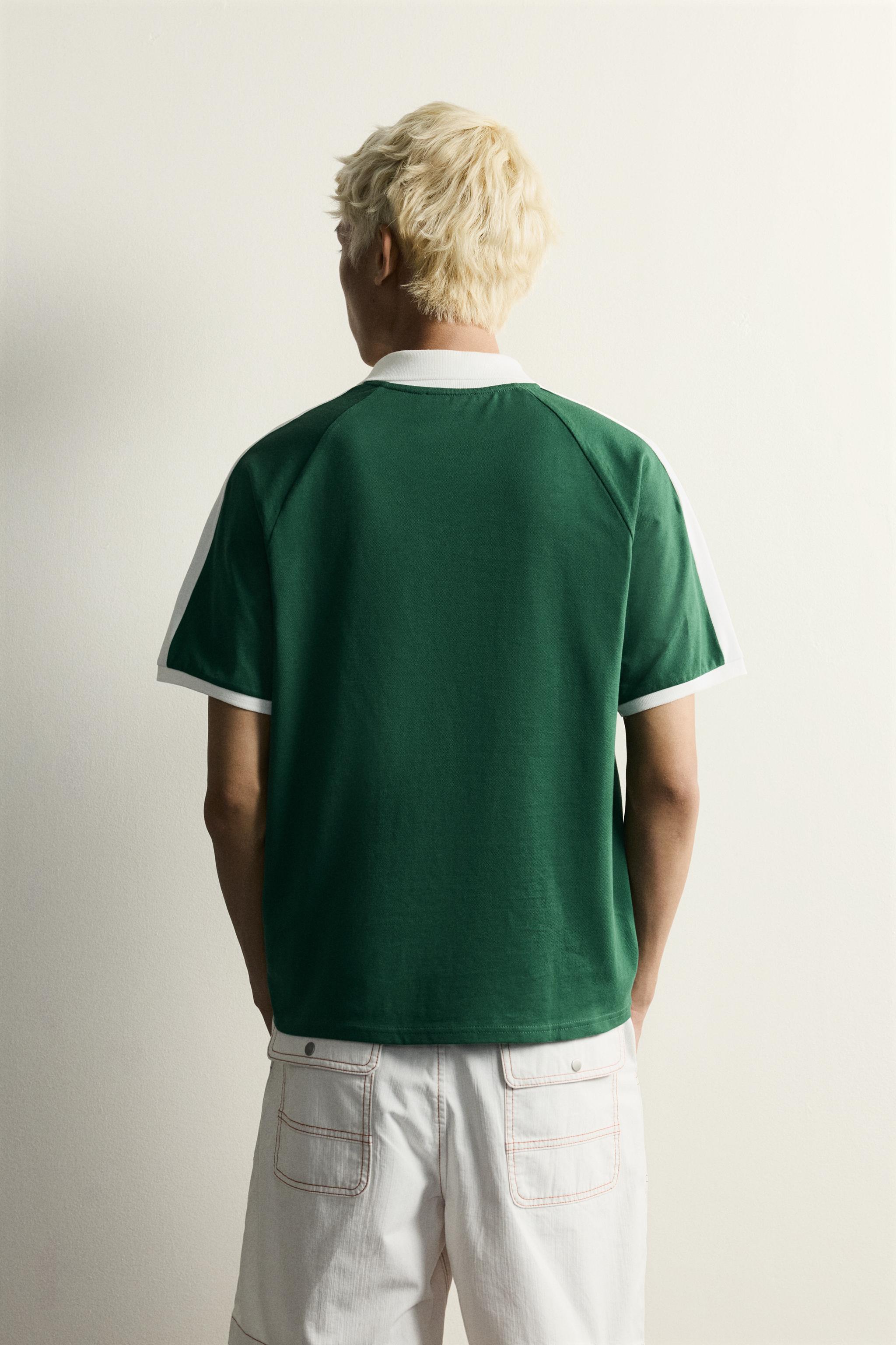 Zara RETRO FUTBOL KONTRAST POLO T-SHIRT görsel 3