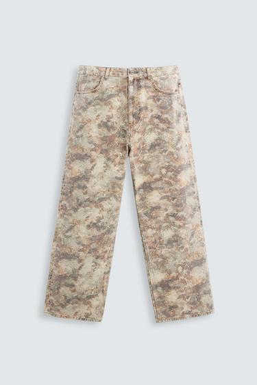 CALÇA ESTAMPADA EM CONTRASTE - torrado da Zara