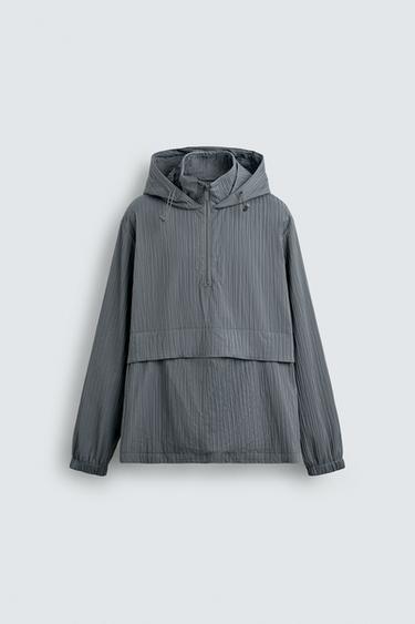 HOODED POUCH POCKET JACKET WITH PLEATS - Grey / Blue by Zara - Image 0