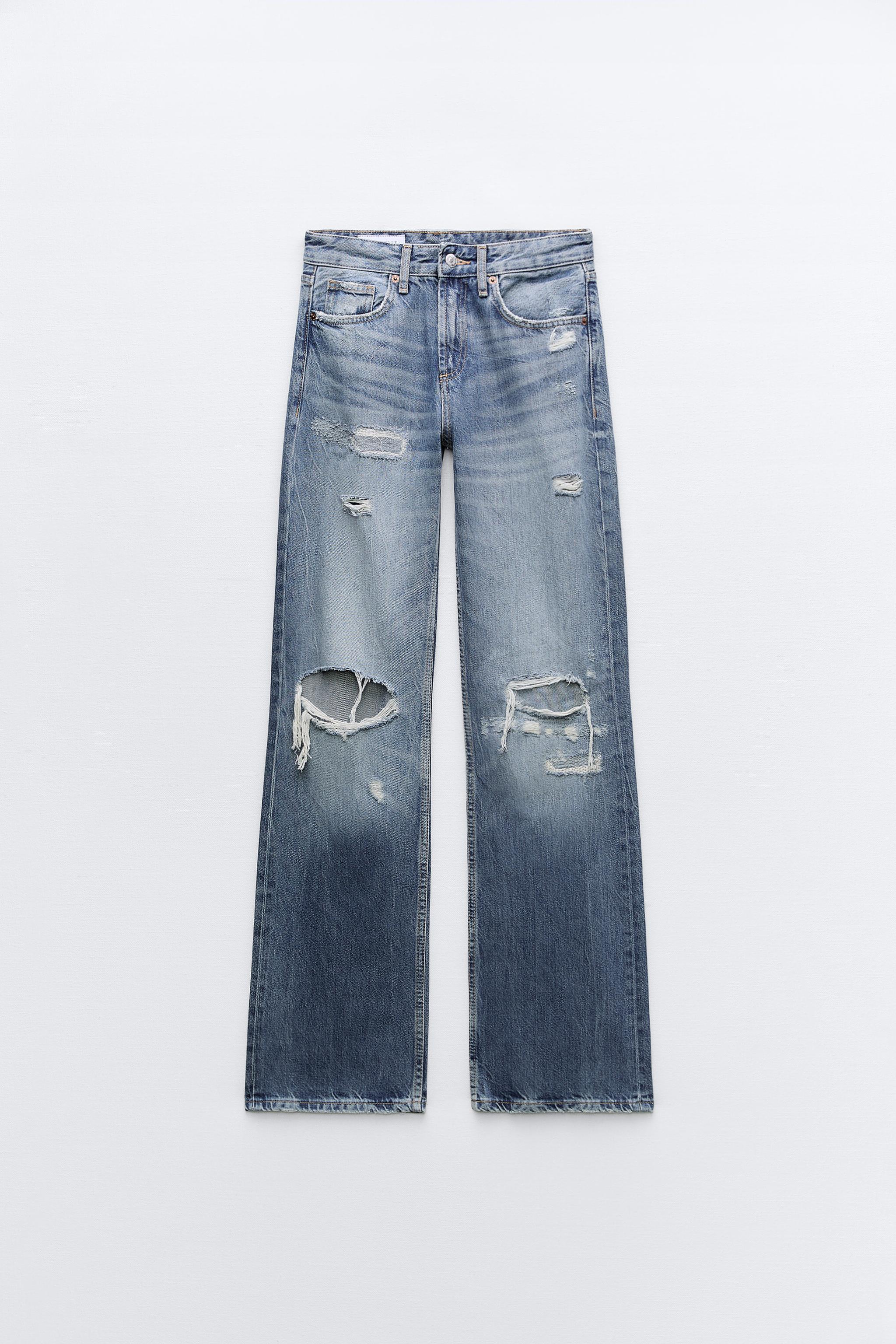 DECONSTRUCTED TRF WIDE LEG JEANS WITH A MID WAIST - Blue | ZARA 