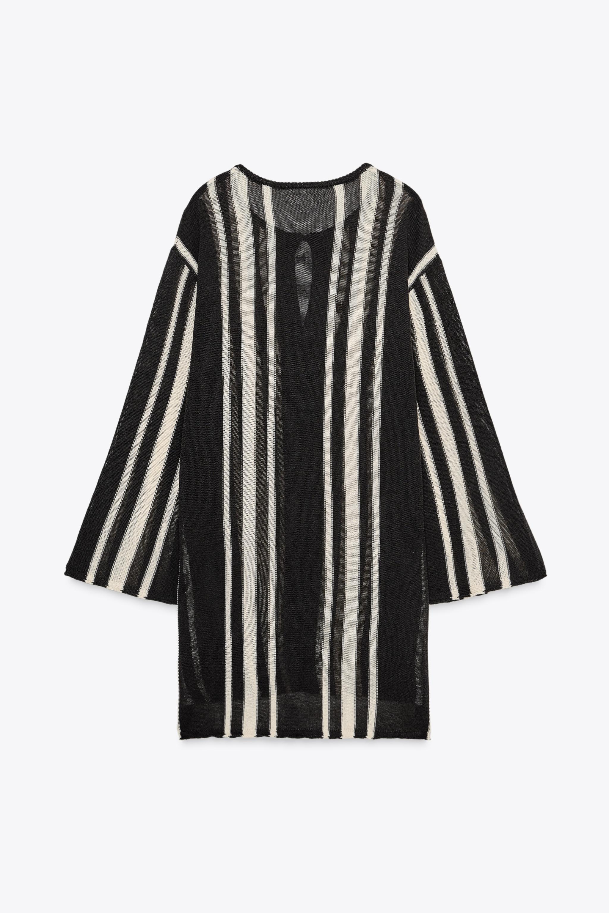 STRIPED KNIT TUNIC WITH LINEN - Black / White | ZARA United