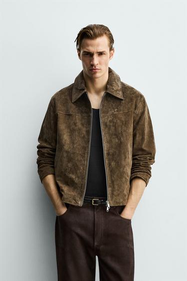 REGULAR FIT SPLIT SUEDE OVERSHIRT - Brown by Zara