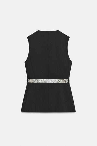 GILET AVEC CEINTURE - Noir de Zara - Image 6