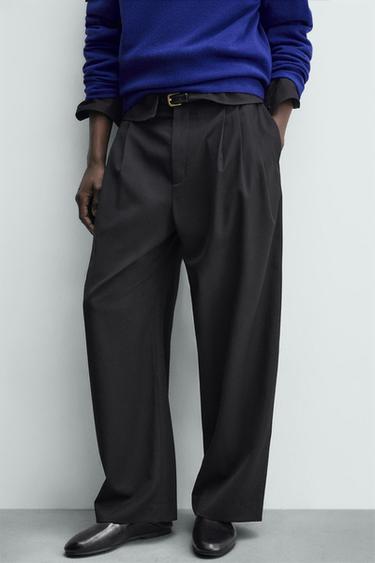 Zara WOOL PLEATED PANTS - Black