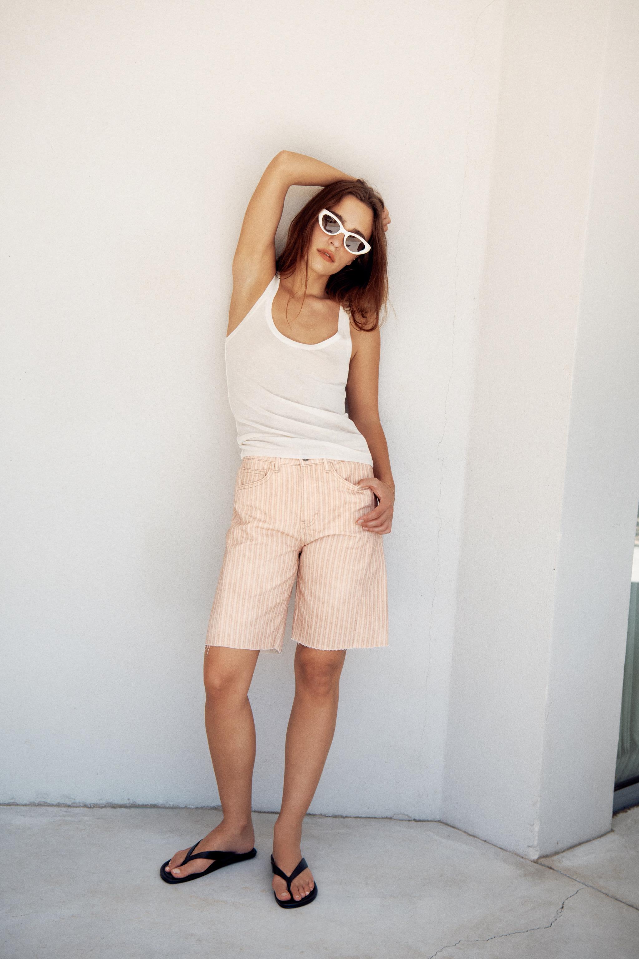 ZW COLLECTION RELAXED FIT MID-RISE DENIM SHORTS — Pink