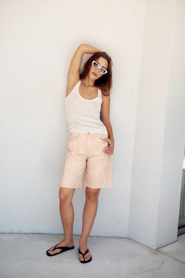 ZW COLLECTION RELAXED FIT MID-WAIST DENIM BERMUDA SHORTS - Pink by Zara
