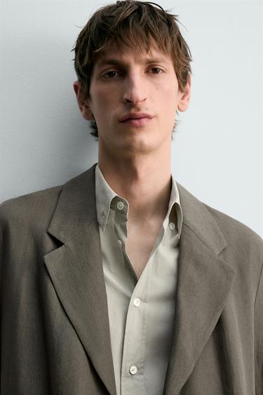 100% LINEN FROCK COAT - Grey green by Zara