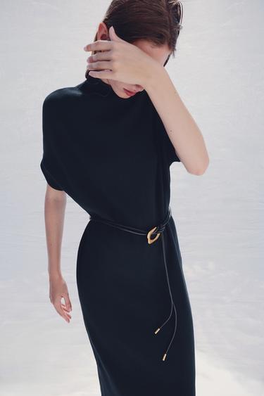 VESTIDO DE MALHA COM CINTO - Azul-marinho da Zara