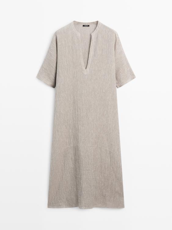 Waffle-knit linen blend kaftan dress from Zara - $290