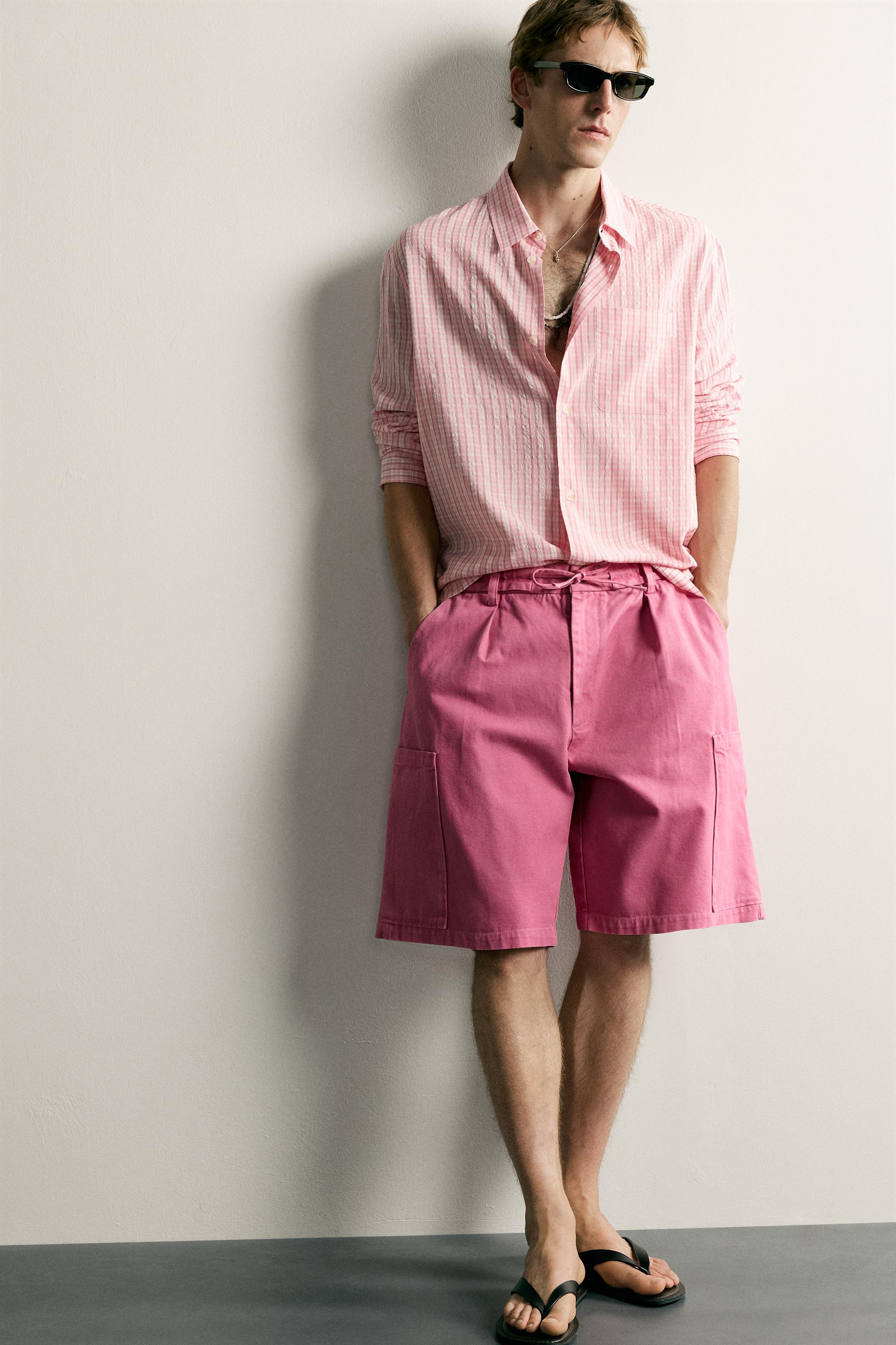 Zara YIKAMALI RELAXED FIT KARGO BERMUDA görsel 6
