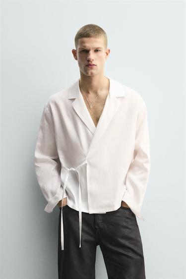 Zara FLOWY TIE SHIRT - White