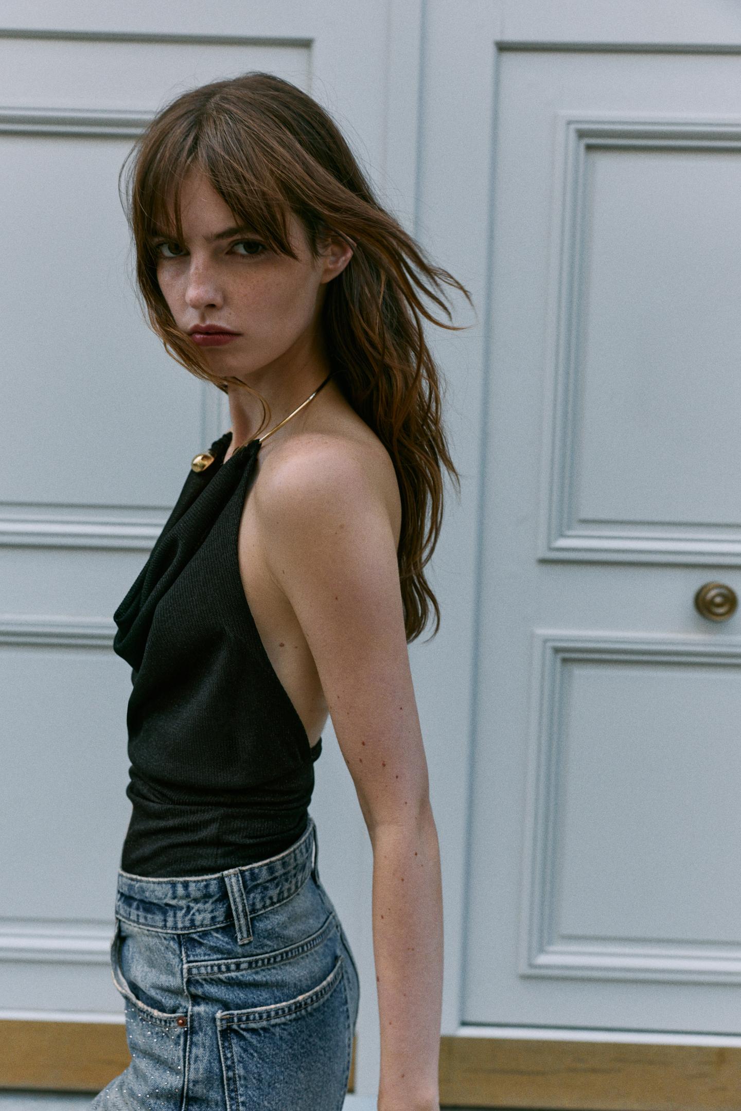 Женский топ Zara Metallic Choker Top, цвет: Чёрный — фото 3