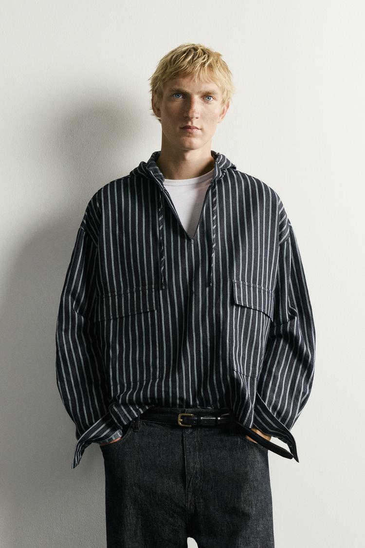 OVERSHIRT CON CAPUCHA A RAYAS DE ALGODÓN Y LINO 2