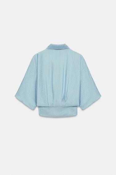 CHEMISE À RAYURES ET NŒUD - Bleu clair de Zara - Image 7