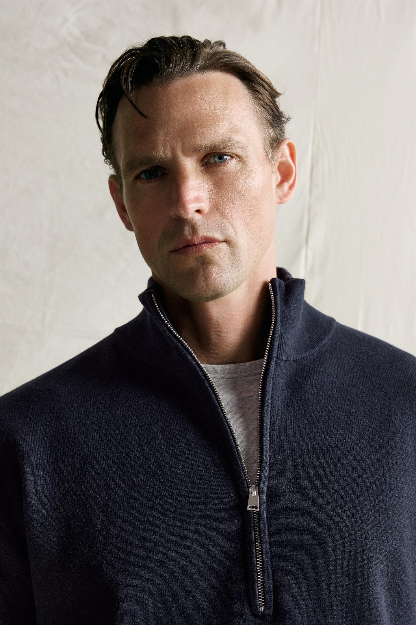 Мужской свитер Zara Cotton-Wool Quarter-Zip, цвет: Тёмно-синий — фото 5