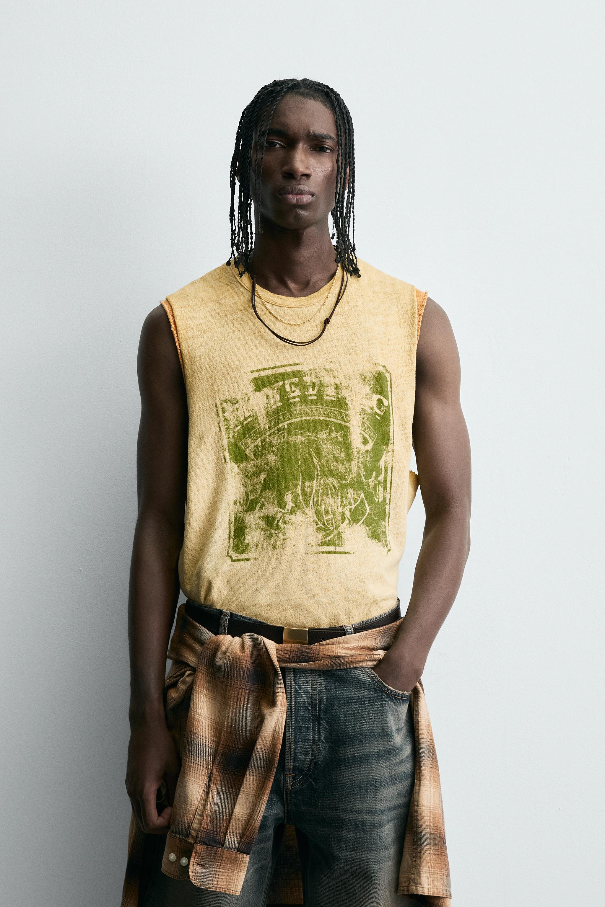 ★ZARA★ WASHED PRINTED KNIT TANK TOP WASHED PRINT KNIT TANK TOP - Yellow | ZARA United States