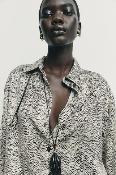 PRINTED REGULAR SHIRT - Ecru / Black by Zara