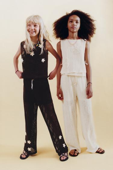 PANTALÓN WIDE LEG LACE PUNTO CALADO - Crudo de Zara