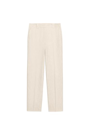 RAVNE HLAČE IZ RUSTIKALNE TKANINE - Svetlo bež od Zare