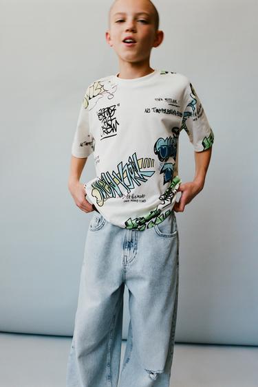 Zara GRAFFITI PRINT T-SHIRT - Oyster-white