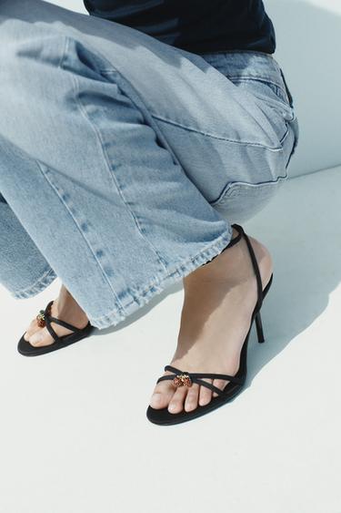 BEADED CROSSOVER STRAP SANDALS - Black by Zara - Image 1