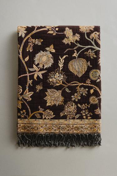 FLORAL JACQUARD THROW - Brown by Zara - Image 5