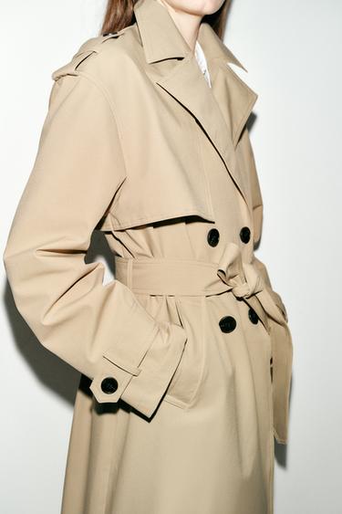 TRENCH طويل بحزام - مِحْمر الخاص بـ Zara