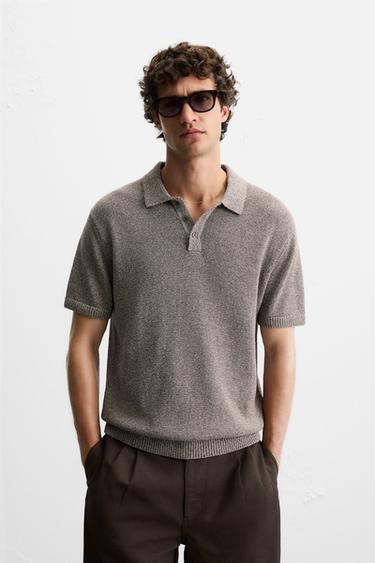 CONTRAST TEXTURE KNITTED POLO SHIRT - Brown by Zara