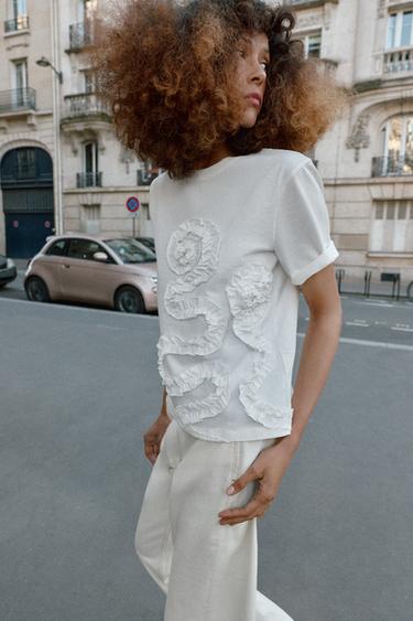 T-SHIRT FLEUR VOLUME - Blanc de Zara - Image 3