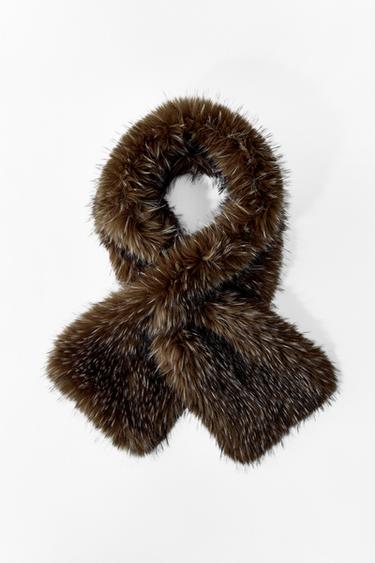 Zara MARLED FAUX FUR SCARF - Greenish