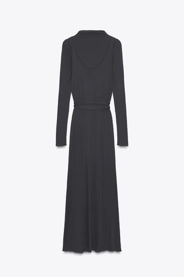 DOUBLE EFFECT DRESS WITH TIE BELT - Charcoal grey by Zara - Image 7